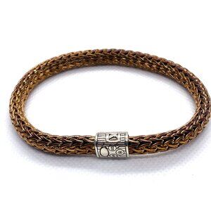 john Hardy Sterling Silver 925 Bronze Pave Diamond Wheat Woven  Bracelet